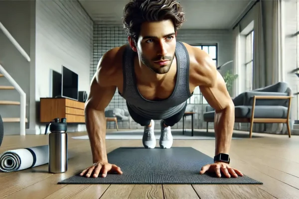 A young man is working out during the time before the working day while he has free time.