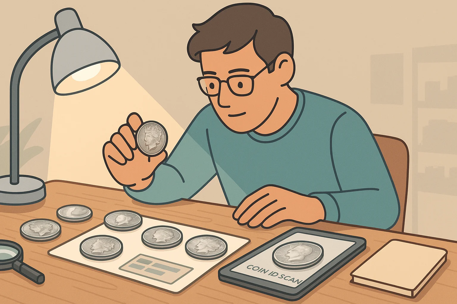 A coin hobbyist observes a 1923 Peace Dollar with excitement.
